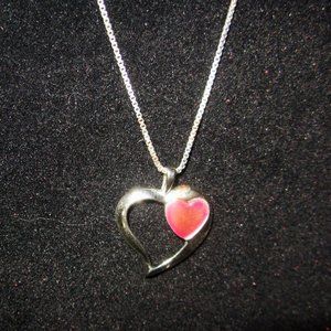 Sterling Silver Heart Pendant Necklace Marked 925 Italy